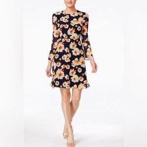 Betsey Johnson Navy Floral Back Tie Fit and Flare Dress